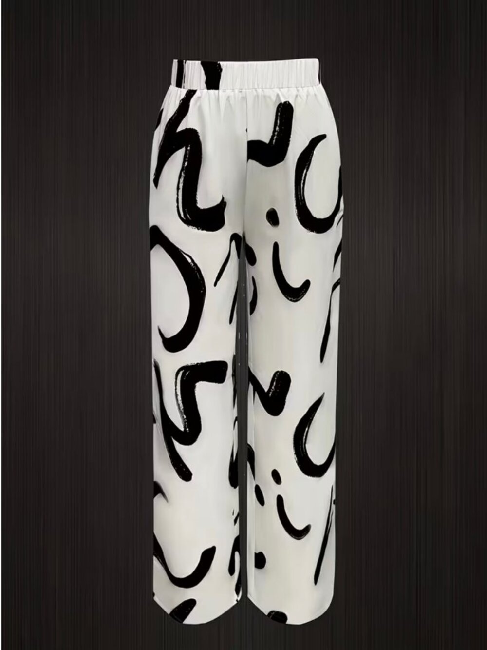 Black & White Abstract Print Flowy Two-Piece Pant Set - Picture 3 of 3